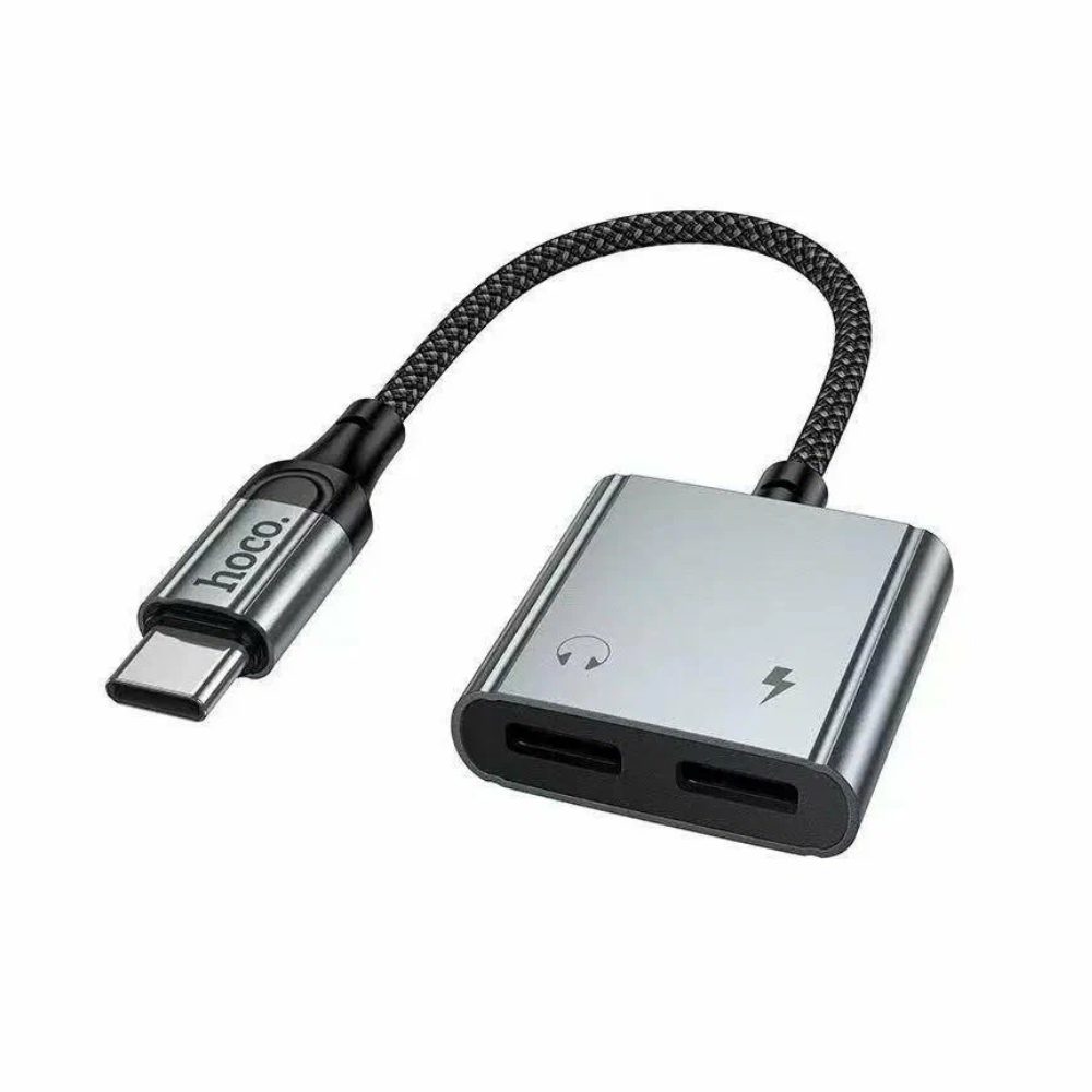 Αντάπτορας Hoco UPA34A USB-C με Διπλή Εξοδο σε 2xUSB-C για Τροφοδοσία και Ηχο με Braided Καλώδιο Γκρί | Αντάπτορες - shopin.gr