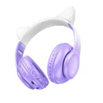 Wireless Ακουστικά Stereo Hoco W42 Cat Ears 400mAh Micro SD και AUX Purple Grape | Bluetooth - shopin.gr
