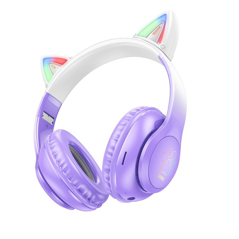 Wireless Ακουστικά Stereo Hoco W42 Cat Ears 400mAh Micro SD και AUX Purple Grape | Bluetooth - shopin.gr