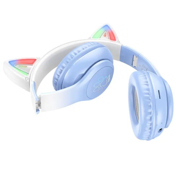 Wireless Ακουστικά Stereo Hoco W42 Cat Ears 400mAh Micro SD και AUX Crystal Blue | Bluetooth - shopin.gr