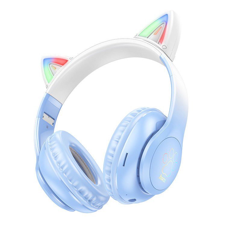 Wireless Ακουστικά Stereo Hoco W42 Cat Ears 400mAh Micro SD και AUX Crystal Blue | Bluetooth - shopin.gr
