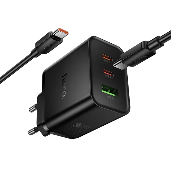 Φορτιστής Ταξιδίου Hoco N75 Grande GaN 65W High Power Fast Charge με 2xUSB-C 1xUSB-A και Καλώδιο USB-C σε USB-C 60W Μαύρος | Φορτιστές - shopin.gr