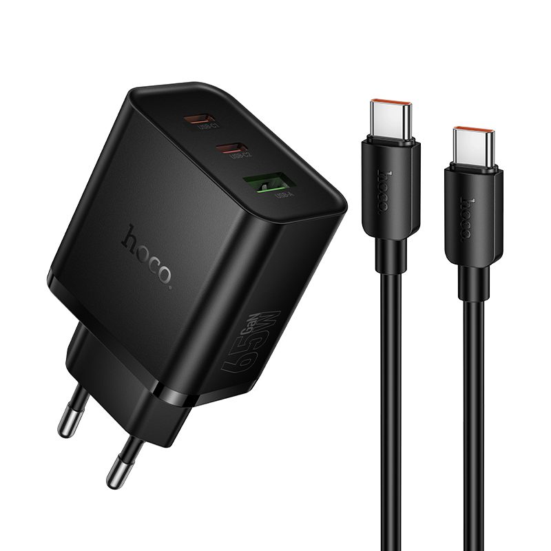 Φορτιστής Ταξιδίου Hoco N75 Grande GaN 65W High Power Fast Charge με 2xUSB-C 1xUSB-A και Καλώδιο USB-C σε USB-C 60W Μαύρος | Φορτιστές - shopin.gr