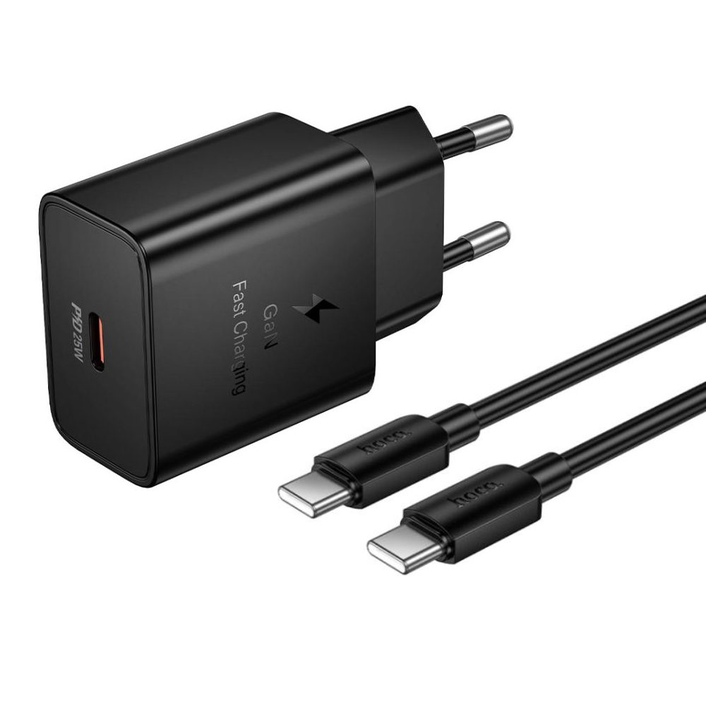 Φορτιστής Ταξιδίου Hoco N76 Star GaN 25W Fast Charge με 1xUSB-C και Καλώδιο USB-C σε USB-C Μαύρος | Φορτιστές - shopin.gr