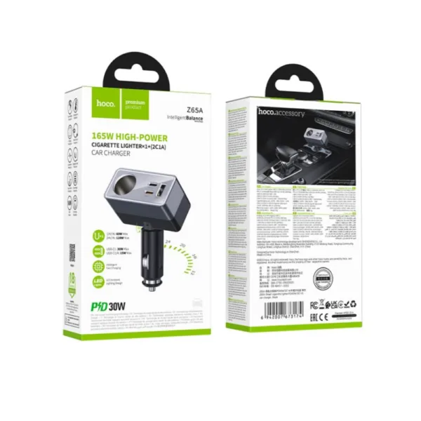 Φορτιστής Αυτοκινήτου Hoco Z65A 165W Smart High Power 2xUSB-C PD30W 1xUSB-A Θύρα Αναπτήρα και Περιστρεφόμενη Κεφαλή | Φορτιστές - shopin.gr