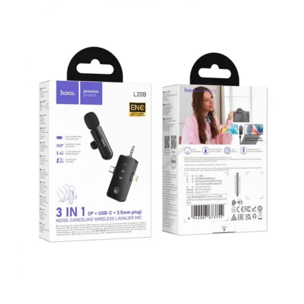 Μικρόφωνο Πέτου Ασύρματο Hoco L20B Fair Lavalier USB-C AUX Lightning 2.4Ghz Εμβέλεια 15m Digital Noise Cancellation ENC εως και 7 Ώρες Λειτουργίας | Μικρόφωνα - shopin.gr