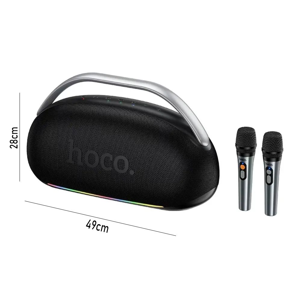 Φορητό Ηχείο Wireless Hoco HT2 Melody TWS v5.4 6000mAh IPX4 300W με USB MicroSD AUX RGB Φωτισμό και Δυο Ασύρματα Μικρόφωνα | Φορητά Ηχεία - shopin.gr
