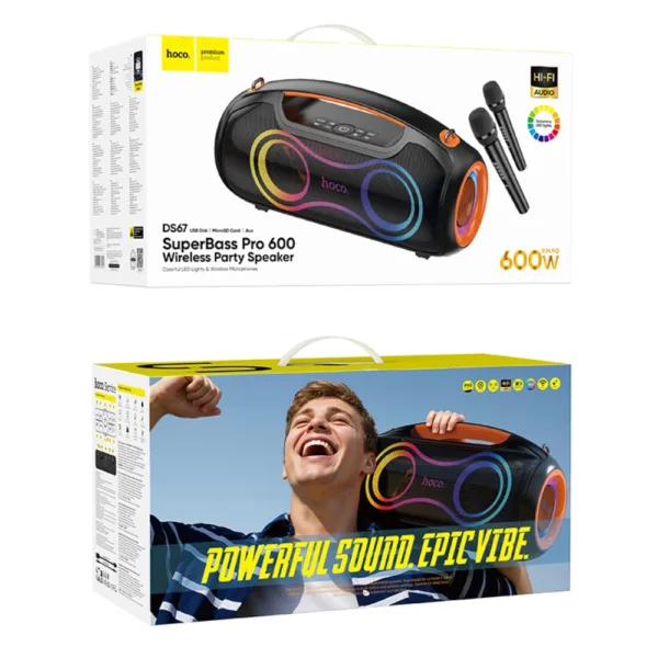 Φορητό Ηχείο Wireless Hoco DS67 Cool Hi-Fi v5.4 6000mAh 600W AUX MicroSD USB με 2 Ασύρματα Μικρόφωνα και RGB Φωτισμό IPX5 | Φορητά Ηχεία - shopin.gr
