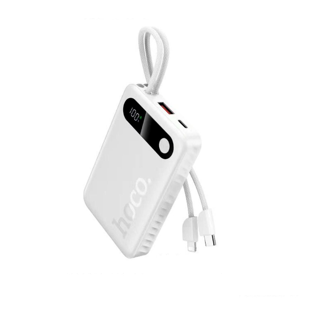 Power Bank Hoco J171A Edge 20000mAh 1xUSB-A 22.5W 1xUSB-C PD20W Digital LED Ένδειξη Μπαταρίας και Braided Καλώδιο USB-C και Lightning Λευκό | Power Bank - shopin.gr