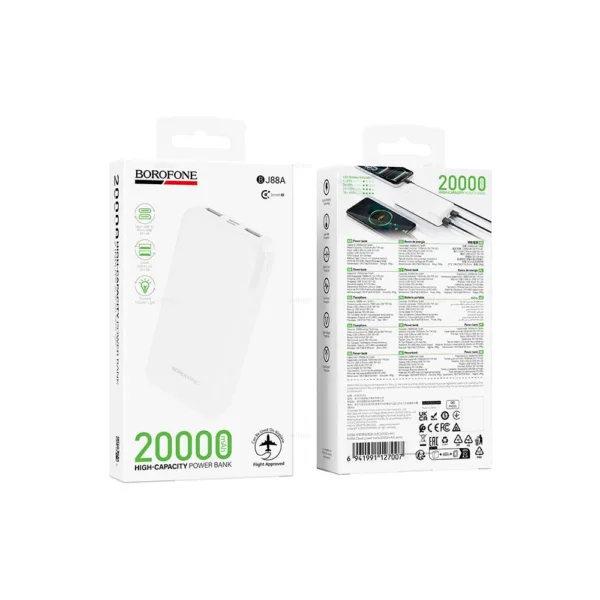 Power Bank Borofone BJ88A Clever 20000mAh 5V/2A με 4 Θύρες 1xUSB-C 2xUSB-A 1xMicroUSB και LED Ένδειξη Μπαταρίας Λευκό | Power Bank - shopin.gr