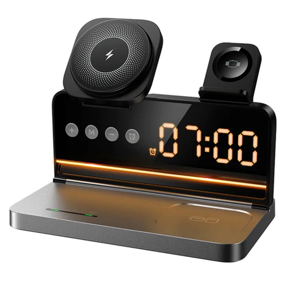 Ασύρματος Φορτιστής Hoco DWQ03 4 in 1 Qi 15W για Smartphone Earbuds Smartwatch με Ψηφιακό Ρολόι και Ξυπνητήρι | Ασύρματοι Φορτιστές - shopin.gr