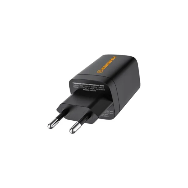 Φορτιστής Ταξιδίου Ταχείας Φόρτισης Hammer RapidCharge Duo με Διπλή Έξοδο USB A & USB C PD 30W Μαύρο | Shopin.gr
