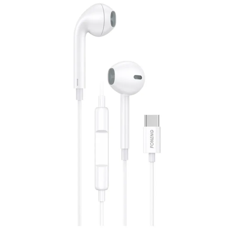 Hands Free Stereo Foneng T15 Heavy Bass USB C με Μικρόφωνο 1.2m Λευκό | Shopin.gr