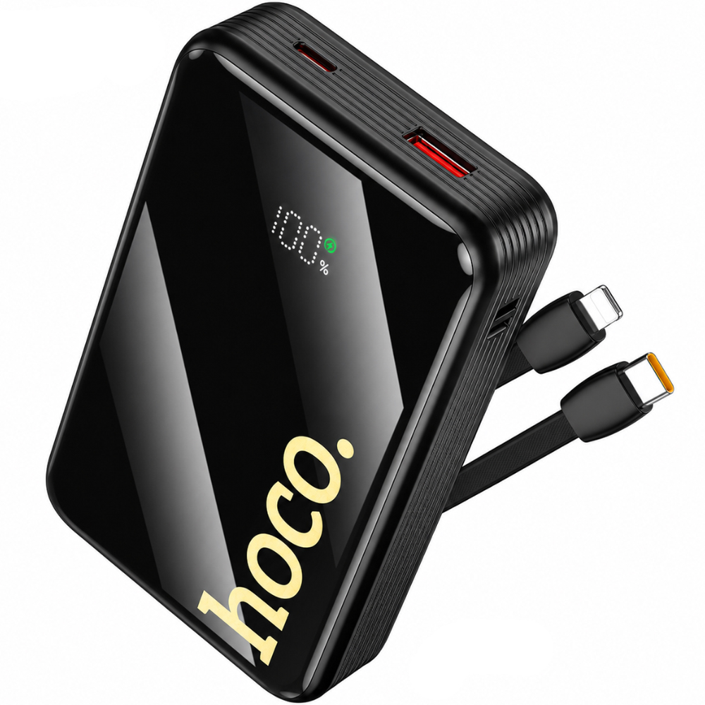 Power Bank Hoco Q37A Graceful 20000mAh 22.5W PD20W QC3.0 1xUSB-A 1xUSB-C με Ενσωματωμένα Καλώδια USB-C Lighting και LED Ένδειξη Μαύρο | Power Bank - shopin.gr