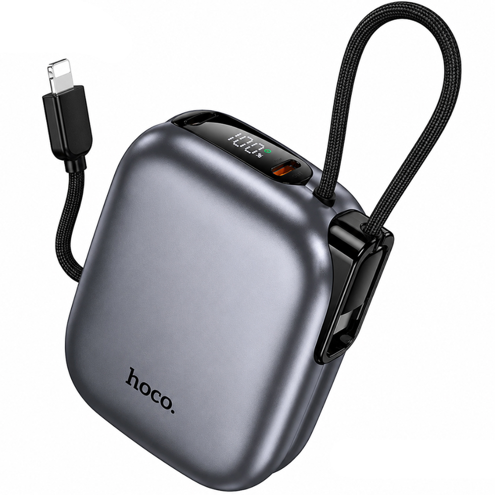 Power Bank Hoco Q49 Peak 10000mAh PD20W QC Ενσωματωμένα Καλώδια USB-C Lighting και LED Γκρι Πιστοποιητικό CCC | Power Bank - shopin.gr