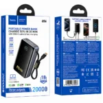 Power Bank Hoco Q54 Shine 20000mAh PD45W QC3.0 1xUSB-C 1xUSB-A με Ενσωματωμένο Καλώδιο USB-C και LED Ένδειξη Μαύρο | Power Bank - shopin.gr