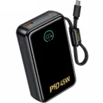 Power Bank Hoco Q54 Shine 20000mAh PD45W QC3.0 1xUSB-C 1xUSB-A με Ενσωματωμένο Καλώδιο USB-C και LED Ένδειξη Μαύρο | Power Bank - shopin.gr