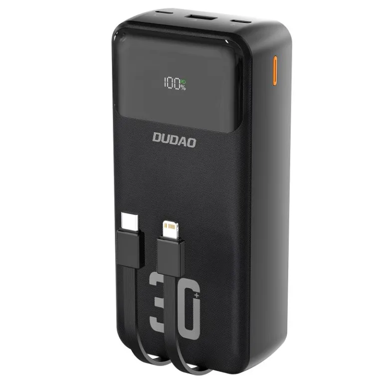 Φορτιστής Ανάγκης Dudao K15Max 22.5W 30000mAh PD QC με 2 Ενσωματωμένα Καλώδια Μαύρο | Shopin.gr