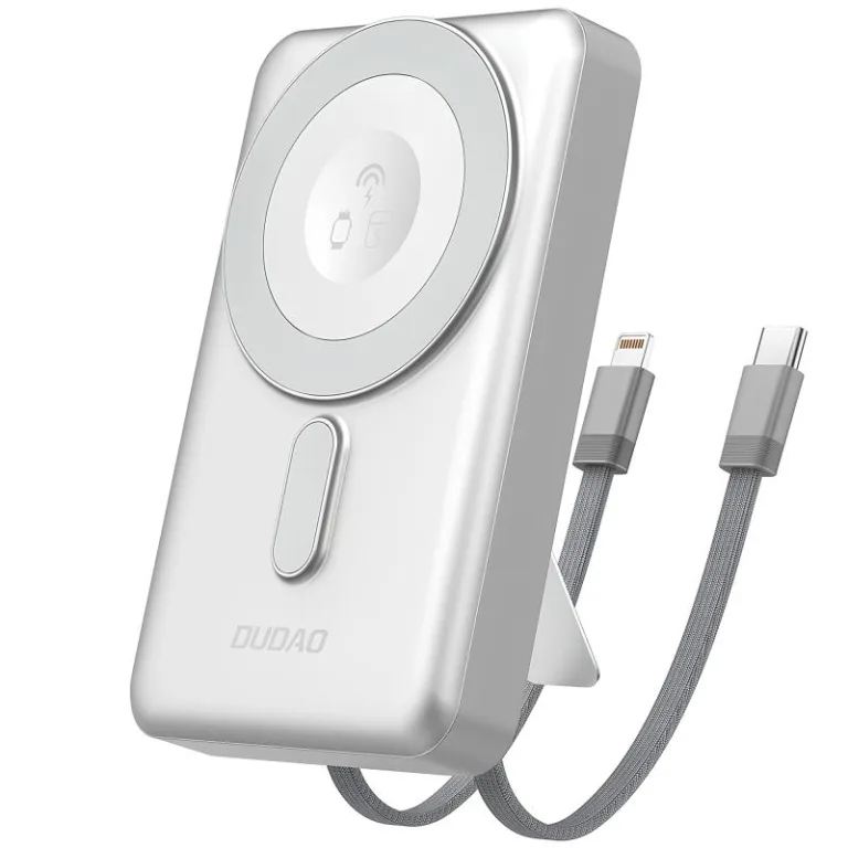 Φορτιστής Ανάγκης Dudao K29 20W 10000mAh PD QC Magnetic με 2 Ενσωματωμένα Καλώδια & Βάση Στήριξης Ασημί | Shopin.gr