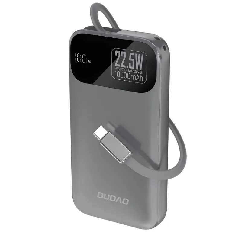 Φορτιστής Ανάγκης Dudao K31 22.5W 10000mAh PD QC με Ενσωματωμένο Retractable Καλώδιο Γκρι | Shopin.gr