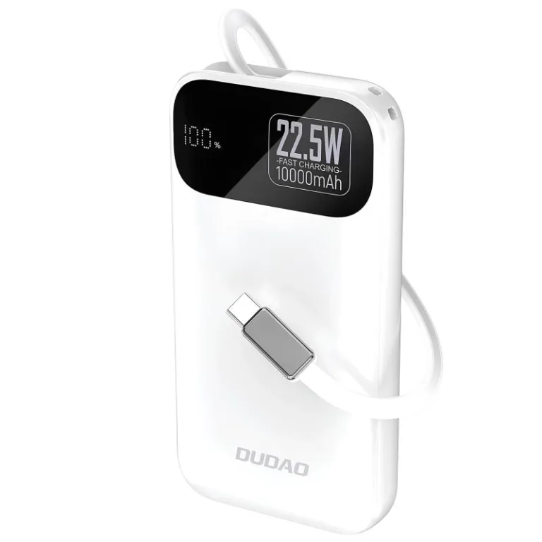 Φορτιστής Ανάγκης Dudao K31 22.5W 10000mAh PD QC με Ενσωματωμένο Retractable Καλώδιο Λευκό | Shopin.gr