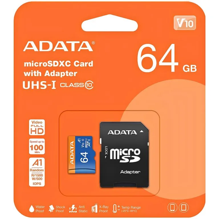 Κάρτα μνήμης Micro SDXC C10 UHS-1 U1 Adata 100MB/s 64GB + 1 ADP | Shopin.gr