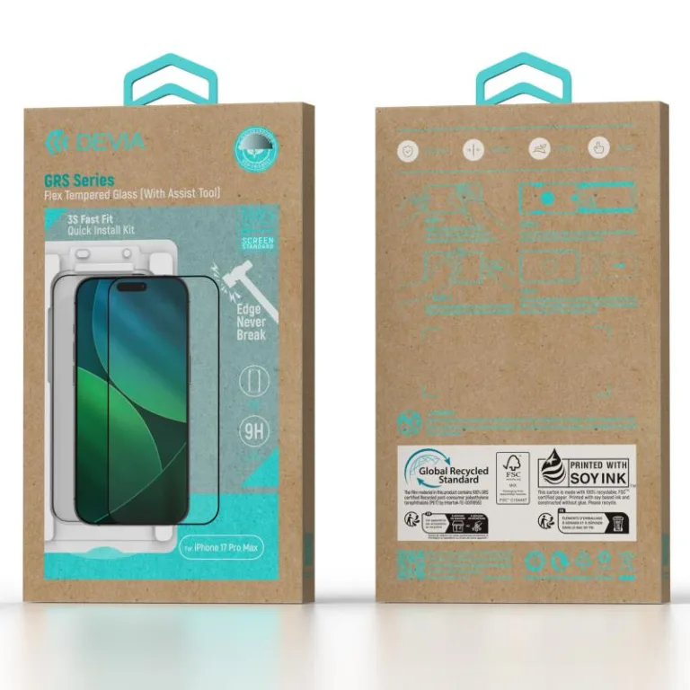 Tempered Glass Full Face Flex Devia Apple iPhone 17 Pro Max με Βοηθητικό Εργαλείο GRS Μαύρο (1 τεμ.) | Shopin.gr