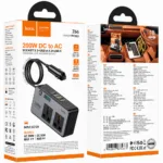 Φορτιστής Μετατροπέας 12V σε 220V Αυτοκινήτου Hoco Z66 με 2 Έξόδους 200W και 2xUSB-A 1xUSB-C 66W LED Display Καλώδιο 50cm Μαύρος | Φορτιστές - shopin.gr