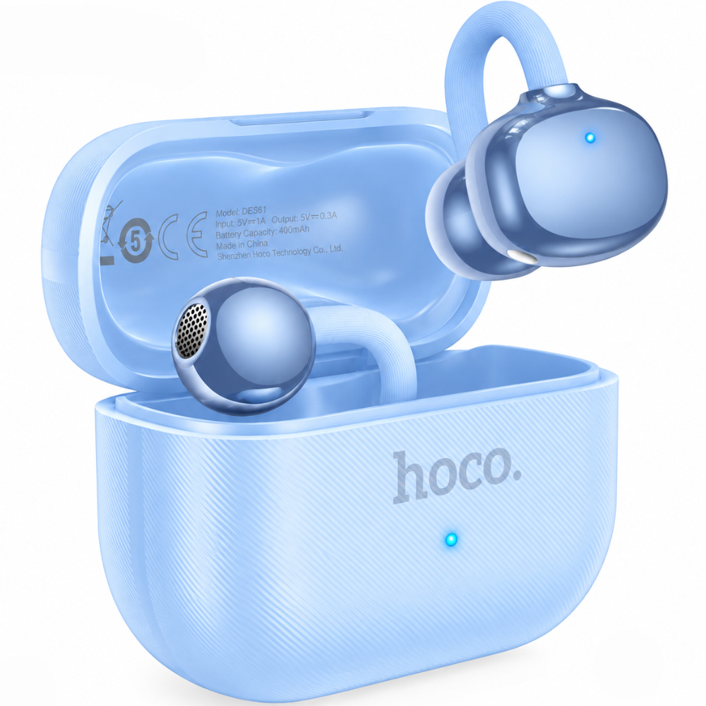 Wireless Hands Free Open-Ear Hoco. DES61 Cool TWS v6.0 250mAh 6h Ώρες Λειτουργίας Μπλε με Μπλε Silicon Sleeve | Bluetooth - shopin.gr