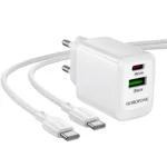 Φορτιστής Ταξιδίου Borofone BN27 Fuente GaN με 1xUSB-C PD20W 1xUSB-A QC3.0A και Καλώδιο USB-C σε USB-C Λευκός | Φορτιστές - shopin.gr
