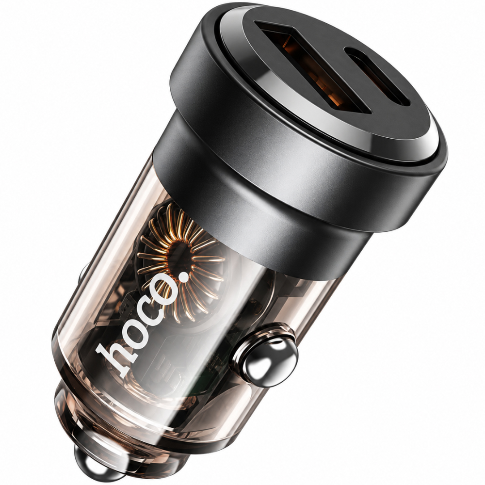 Φορτιστής Αυτοκινήτου Hoco. DZ15 Contact PD45W QC 1xUSB-A 1xUSB-C Διάφανος Φιμέ | Φορτιστές - shopin.gr