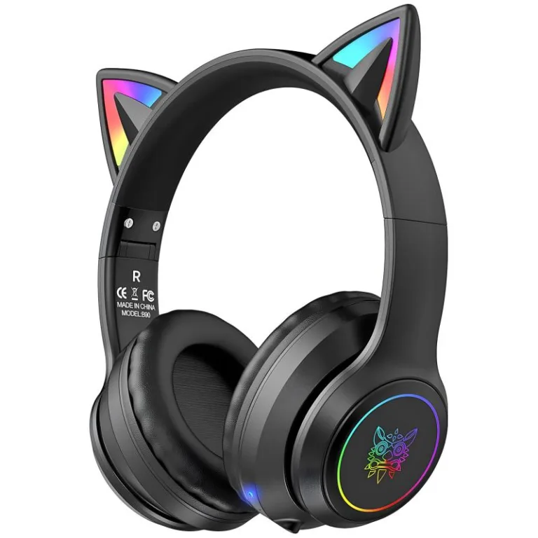 Ασύρματα Ακουστικά Κεφαλής Onikuma B90 Gaming με Αυτιά Γάτας RGB Μαύρο | Shopin.gr